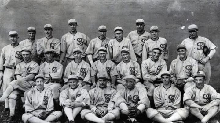 (Original Caption) 9/18/1919- Team photograph of the Chicago White Sox, the team that was involved in the Chicago Black Sox scandal. BPA2# 4673