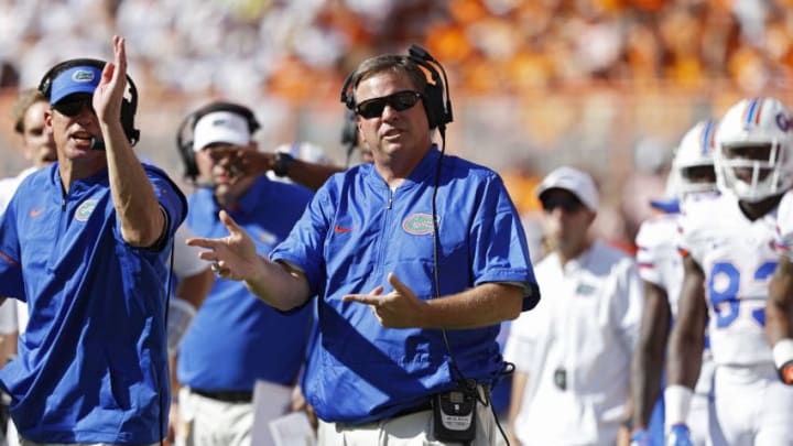 KNOXVILLE, TN - SEPTEMBER 24: Head coach Jim McElwain of the Florida Gators reacts against the Tennessee Volunteers in the first half at Neyland Stadium on September 24, 2016 in Knoxville, Tennessee. (Photo by Joe Robbins/Getty Images)