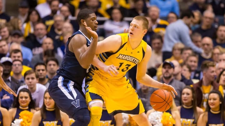 Feb 27, 2016; Milwaukee, WI, USA; Marquette Golden Eagles forward Henry Ellenson (13) during the game against the Villanova Wildcats at BMO Harris Bradley Center. Villanova won 89-79. Mandatory Credit: Jeff Hanisch-USA TODAY Sports