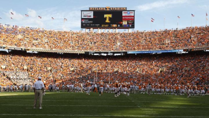 KNOXVILLE, TN - SEPTEMBER 15: A view of the inside of Neyland Stadium during a game between the Florida Gators and Tennessee Volunteers on September 15, 2012 in Knoxville, Tennessee. (Photo by John Sommers II/Getty Images)