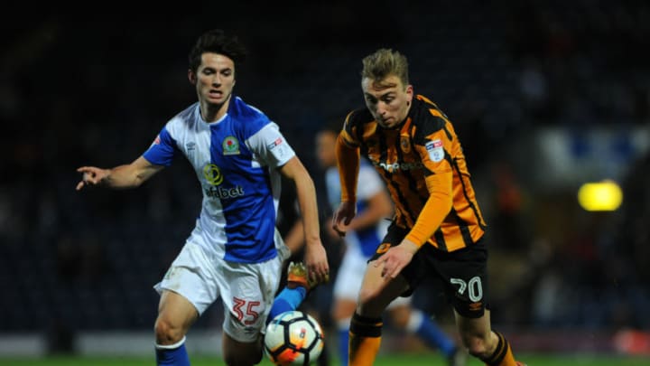 BLACKBURN, ENGLAND – JANUARY 06: Jarrod Bowen of Hull City and Lewis Travis of Blackburn Rovers in action during The Emirates FA Cup Third Round match between Blackburn Rovers and Hull City at Ewood Park on January 6, 2018 in Blackburn, England. (Photo by Nathan Stirk/Getty Images)