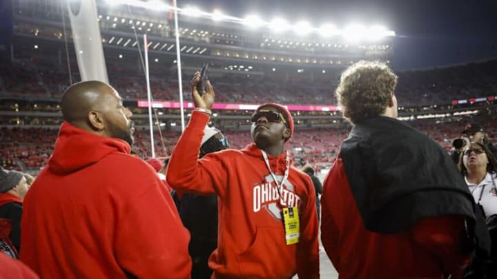 Omari Abor, a 2022 defensive end recruit from Duncanville, Texas, takes in the sights of Ohio Stadium prior to the NCAA football game against the Penn State Nittany Lions in Columbus on Sunday, Oct. 31, 2021.Penn State At Ohio State Football