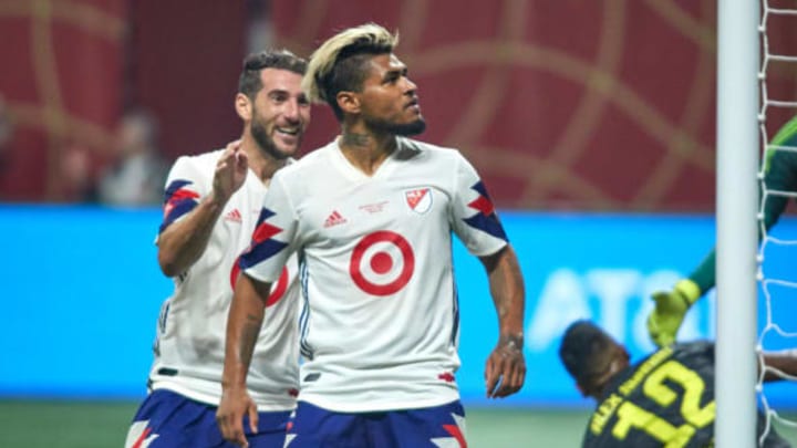 ATLANTA, GA – AUGUST 01: MLS All-Stars forward Josef Martinez (17) celebrates his goal with MLS All-Stars midfielder Tyler Adams (2) and fans in action during the MLS All-Star game between the MLS All-Stars and Juventus FC on August 1, 2018 at the Mercedes-Benz Stadium in Atlanta, Georgia. (Photo by Robin Alam/Icon Sportswire via Getty Images)