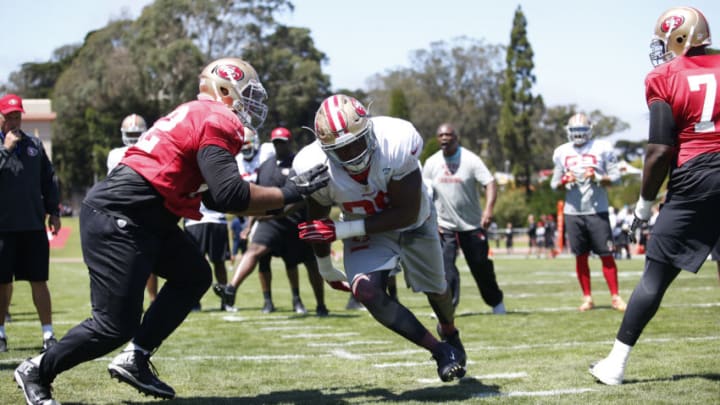 Offensive and defensive linemen of the San Francisco 49ers (Photo by Michael Zagaris/San Francisco 49ers/Getty Images)