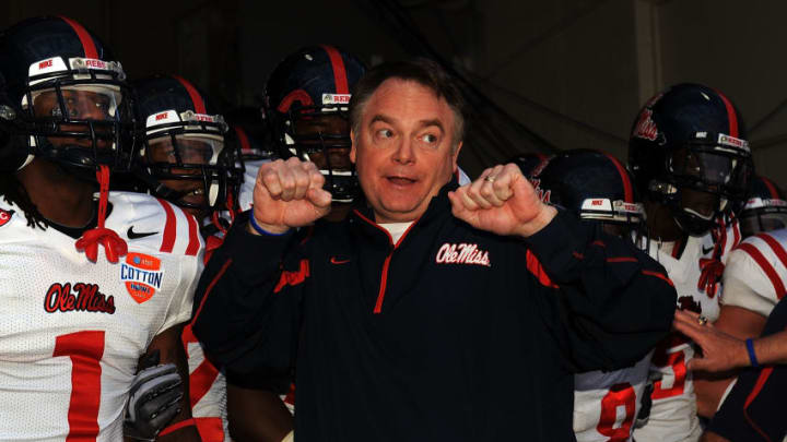 DALLAS - JANUARY 02: Head coach Houston Nutt of the Mississippi Rebels before a game against the Texas Tech Red Raiders during the AT