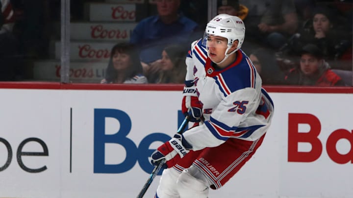 Nov 23, 2019; Montreal, Quebec, CAN; New York Rangers defenseman Libor Hajek (25) plays the puck during the first period against Montreal Canadiens at Bell Centre. Mandatory Credit: Jean-Yves Ahern-USA TODAY Sports