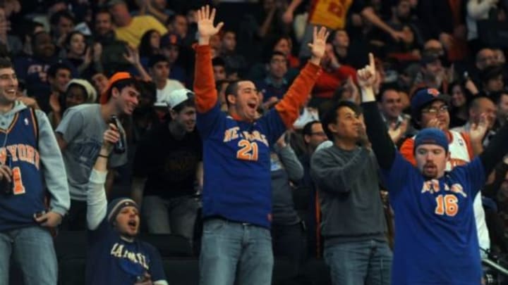 Nov 4, 2012; New York, NY, USA; New York Knicks fans cheer against the Philadelphia 76ers during the second half at Madison Square Garden. The Knicks won the game 100-84. Mandatory Credit: Joe Camporeale-USA TODAY Sports