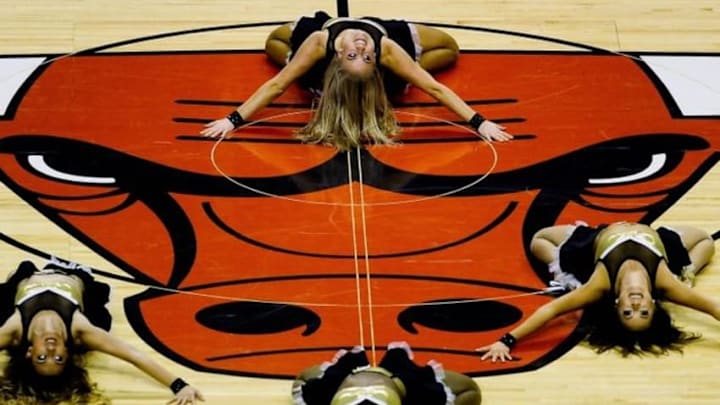 Dec 16, 2015; Chicago, IL, USA; Luvabulls members perform during a break in the game between the Memphis Grizzlies and the Chicago Bulls at the United Center. Mandatory Credit: Matt Marton-USA TODAY Sports