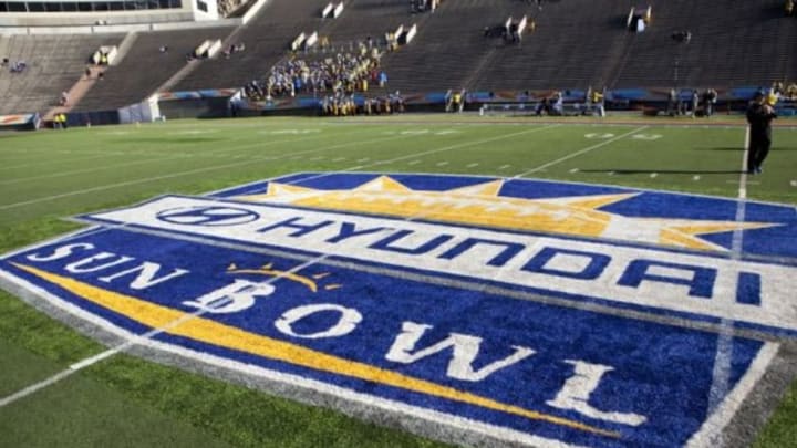 Dec 31, 2013; El Paso, TX, USA; The Sun Bowl logo is seen on the center of the field before the Virginia Tech Hokies face the UCLA Bruins at Sun Bowl Stadium. Mandatory Credit: Ivan Pierre Aguirre-USA TODAY Sports