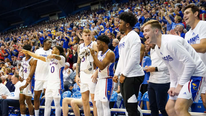 Kansas Jayhawks bench Mandatory Credit: Denny Medley-USA TODAY Sports