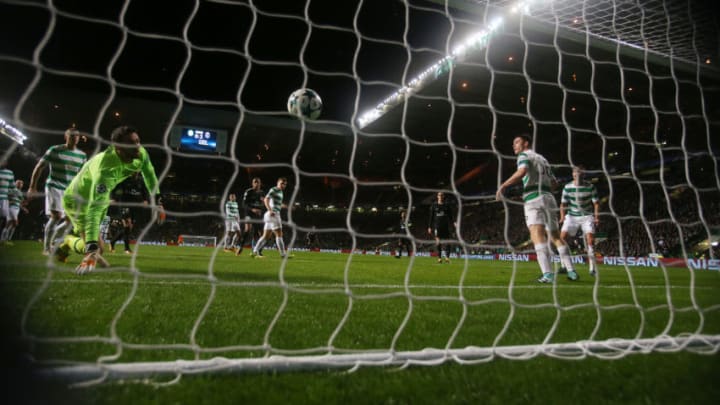 GLASGOW, SCOTLAND – SEPTEMBER 12: Craig Gordon of Celtic looks on as Mikael Lustig scores an own goal during the UEFA Champions League Group B match Between Celtic and Paris Saint-Germain at Celtic Park on September 12, 2017 in Glasgow, Scotland. (Photo by Ian MacNicol/Getty Images)