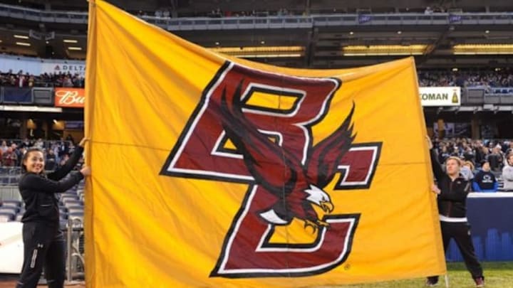 Dec 27, 2014; Bronx, NY, USA; General view of a Boston College Eagles banner outside of the locker room prior to the start of the 2014 Pinstripe Bowl against the Penn State Nittany Lions at Yankee Stadium. Penn State defeated Boston College 31-30 in overtime. Mandatory Credit: Rich Barnes-USA TODAY Sports