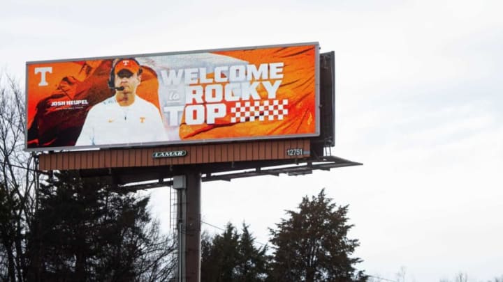 A welcome message for the new University of Tennessee football coach, Josh Heupel on a billboard on Alcoa Highway in Knoxville, Tenn., on Wednesday, Jan. 27, 2021.Coach Josh Heupel 2021 125333