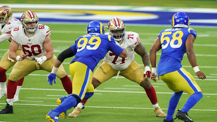 Trent Williams, Daniel Brunskill, Aaron Donald, San Francisco 49ers, Los Angeles Rams