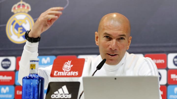 MADRID, SPAIN - FEBRUARY 20: Head coach Zinedine Zidane of Real Madrid attends a press conference at Valdebebas training ground on February 20, 2018 in Madrid, Spain. (Photo by Angel Martinez/Real Madrid via Getty Images)