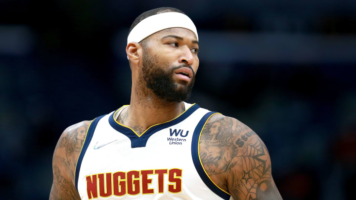 NEW ORLEANS, LOUISIANA – JANUARY 28: DeMarcus Cousins #4 of the Denver Nuggets stands on the court during the first quarter of a NBA game against the New Orleans Pelicans at Smoothie King Center on January 28, 2022 in New Orleans, Louisiana. (Photo by Sean Gardner/Getty Images)