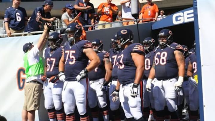 Sep 7, 2014; Chicago, IL, USA; Chicago Bears prepare to take the field prior to a game against the Buffalo Bills at Soldier Field. Mandatory Credit: Dennis Wierzbicki-USA TODAY Sports
