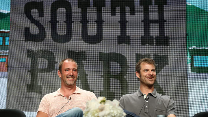 BEVERLY HILLS, CA – JULY 12: Writer/creators Trey Parker and Matt Stone speak onstage at the ‘South Park’ panel during the Hulu portion of the 2014 Summer Television Critics Association at The Beverly Hilton Hotel on July 12, 2014 in Beverly Hills, California. (Photo by Frederick M. Brown/Getty Images)