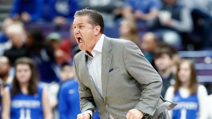 ST LOUIS, MO – MARCH 10: John Calipari the head coach of the Kentucky Wildcats gives instructions to his team against the Alabama Crimson Tide during the semifinals of the 2018 SEC Basketball Tournament at Scottrade Center on March 10, 2018 in St Louis, Missouri. (Photo by Andy Lyons/Getty Images)