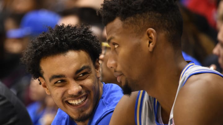 DURHAM, NORTH CAROLINA – NOVEMBER 12: Tre Jones #3 talks with Javin DeLaurier #12 of the Duke Blue Devils during the second half of their game against the Central Arkansas Bears at Cameron Indoor Stadium on November 12, 2019 in Durham, North Carolina. (Photo by Grant Halverson/Getty Images)
