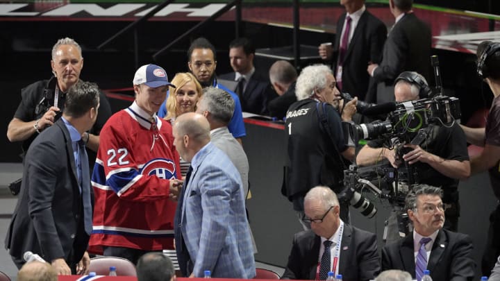 Jul 8, 2022; Montreal, Quebec, CANADA; Montreal Canadiens table. Mandatory Credit: Eric Bolte-USA TODAY Sports