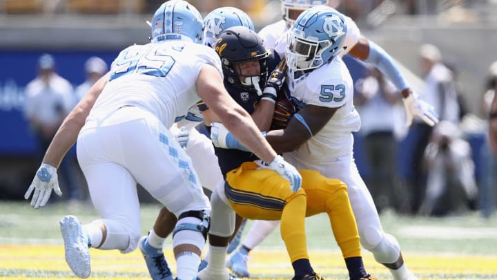 BERKELEY, CA – SEPTEMBER 01: Patrick Laird #28 of the California Golden Bears is group tackled by the North Carolina Tar Heels at California Memorial Stadium on September 1, 2018 in Berkeley, California. (Photo by Ezra Shaw/Getty Images)