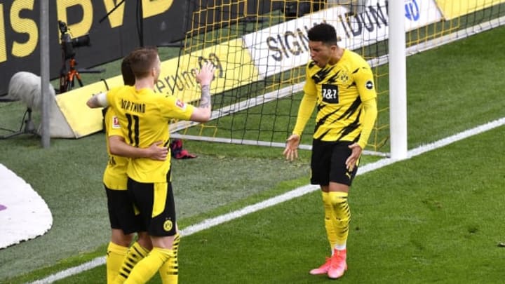 Jadon Sancho and Marco Reus scored the goals which made the difference against Leipzig. (Photo by Martin Meissner – Pool/Getty Images)