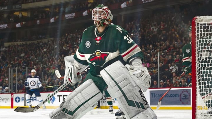 ST. PAUL, MN - NOVEMBER 23: Alex Stalock #32 of the Minnesota Wild follows the play during a game with the Winnipeg Jets at Xcel Energy Center on November 23, 2018 in St. Paul, Minnesota. The Wild defeated the Jets 4-2.(Photo by Bruce Kluckhohn/NHLI via Getty Images)