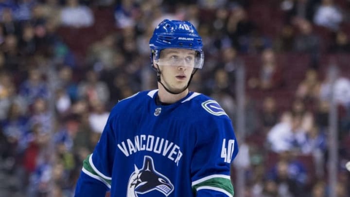 VANCOUVER, BC - SEPTEMBER 20: Vancouver Canucks centre Elias Pettersson (40) skates against the Los Angeles Kings in a NHL hockey game on September 20, 2018, at Rogers Arena in Vancouver, BC. (Photo by Bob Frid/Icon Sportswire via Getty Images)