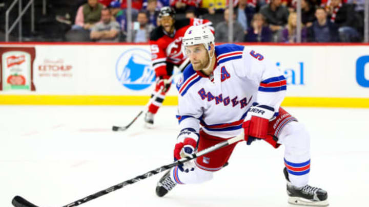 NEWARK, NJ – FEBRUARY 25: New York Rangers defenseman Dan Girardi (5) skates during the third period of the National Hockey League game between the New Jersey Devils and the New York Rangers on February 25, 2017, at the Prudential Center in Newark,NJ. (Photo by Rich Graessle/Icon Sportswire via Getty Images)