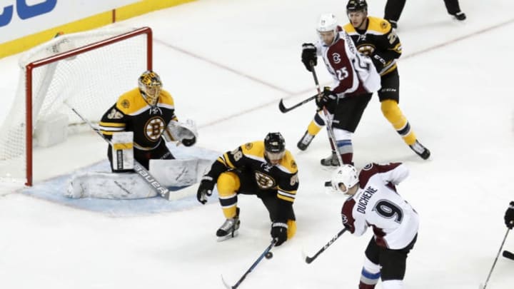 BOSTON, MA - DECEMBER 08: Colorado Avalanche right wing Matt Duchene (9) scores the first goal of the game during a regular season NHL game between the Boston Bruins and the Colorado Avalanche on December 8, 2016, at TD Garden in Boston, Massachusetts. The Avalanche defeated the Bruins 4-2. (Photo by Fred Kfoury III/Icon Sportswire via Getty Images)
