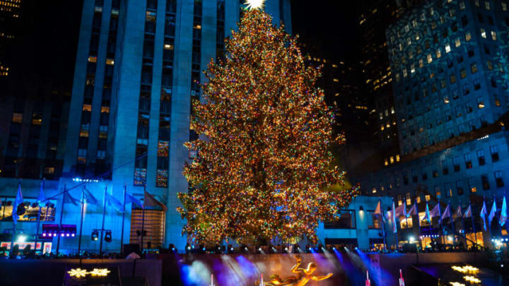 NEW YORK, USA - DECEMBER 01: Rocketfeller Center Christmas tree is illuminated during the 90th Annual Rockefeller Center Christmas Tree Lighting Ceremony in New York City, United States on December 01, 2022. (Photo by Lokman Vural Elibol/Anadolu Agency via Getty Images)