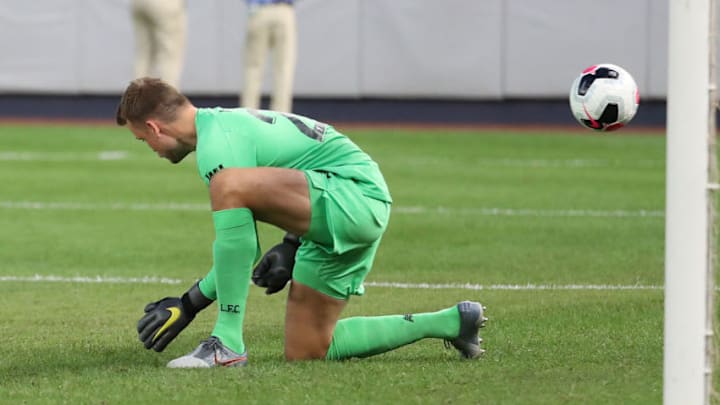 NEW YORK, NEW YORK - JULY 24: Simon Mignolet #22 of Liverpool gives up a goal against Sporting CP during their Pre Season friendly match at Yankee Stadium on July 24, 2019 in New York City. (Photo by Al Bello/Getty Images)