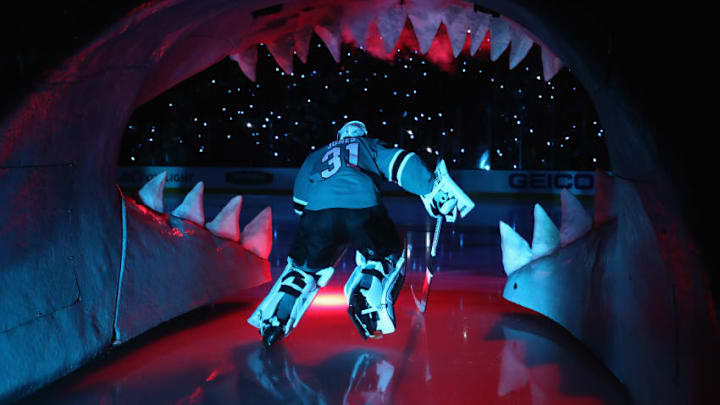 Fantasy Hockey: SAN JOSE, CA - MAY 06: Martin Jones #31 of the San Jose Sharks skates on to the ice for their game against the Vegas Golden Knights in Game Six of the Western Conference Second Round during the 2018 NHL Stanley Cup Playoffs at SAP Center on May 6, 2018 in San Jose, California. (Photo by Ezra Shaw/Getty Images)