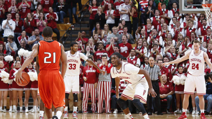 BLOOMINGTON, IN – NOVEMBER 15: Maurice Creek #3 of the Indiana Hoosiers defends against the Sam Houston State Bearkats during the game at Assembly Hall on November 15, 2012 in Bloomington, Indiana. The Hoosiers won 99-45. (Photo by Joe Robbins/Getty Images)