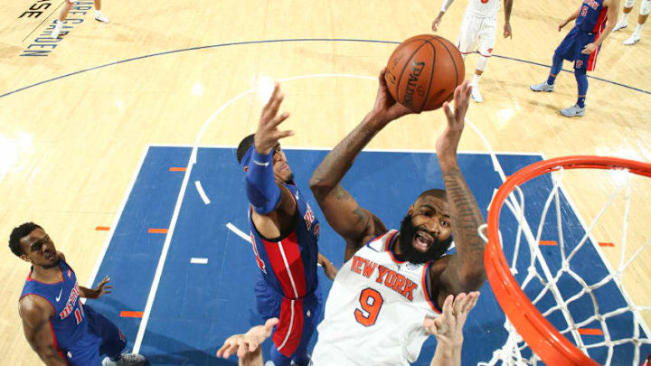 NEW YORK, NY - OCTOBER 21: Kyle O'Quinn #9 of the New York Knicks shoots the ball during a game against the Detroit Pistons at Madison Square Garden in New York City, New York on October 21, 2017. Copyright 2017 NBAE (Photo by Nathaniel S. Butler/NBAE via Getty Images)