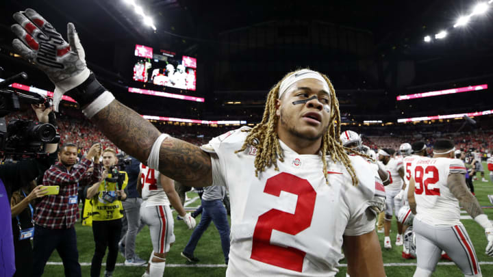 INDIANAPOLIS, IN – DECEMBER 07: Chase Young #2 of the Ohio State Buckeyes reacts after a victory against the Wisconsin Badgers during the Big Ten Football Championship at Lucas Oil Stadium on December 7, 2019 in Indianapolis, Indiana. Ohio State defeated Wisconsin 34-21. (Photo by Joe Robbins/Getty Images)