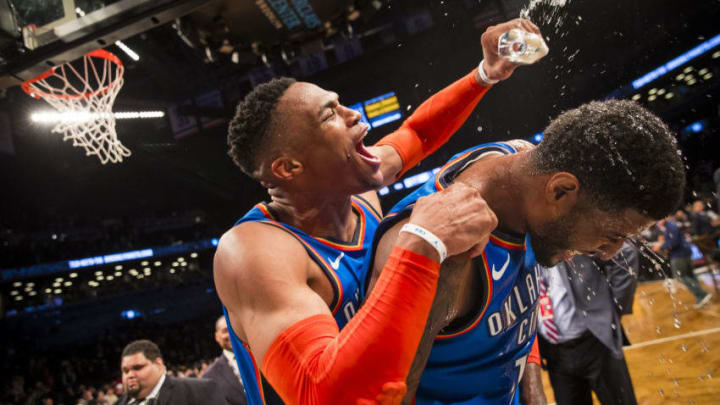Russell Westbrook cools off Paul George, OKC Thunder (Photo by Zach Beeker/NBAE via Getty Images)