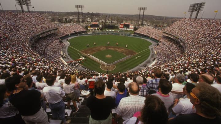 BALTIMORE, MD – APRIL 8: General view of the last opening day of the Baltimore Orioles baseball game on April 1, 1991 at Memorial Stadium in Baltimore, Maryland. (Photo by Mitchell Layton/Getty Images)