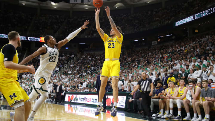 EAST LANSING, MICHIGAN – JANUARY 05: Brandon Johns Jr. #23 of the Michigan Wolverines (Photo by Gregory Shamus/Getty Images)