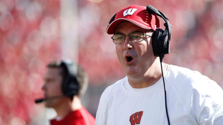 MADISON, WI - SEPTEMBER 15: Head coach Paul Chryst of the Wisconsin Badgers reacts in the second quarter of the game against the BYU Cougars at Camp Randall Stadium on September 15, 2018 in Madison, Wisconsin. BYU won 24-21. (Photo by Joe Robbins/Getty Images)