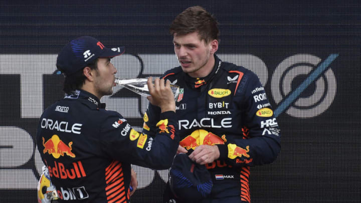 Sergio Perez, Max Verstappen, Red Bull, Formula 1 (Photo by Vince Mignott/MB Media/Getty Images)