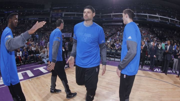SACRAMENTO, CA - MARCH 13: Nikola Vucevic #9 of the Orlando Magic gets introduced into the starting lineup against the Sacramento Kings on March 13, 2017 at Golden 1 Center in Sacramento, California. NOTE TO USER: User expressly acknowledges and agrees that, by downloading and or using this photograph, User is consenting to the terms and conditions of the Getty Images Agreement. Mandatory Copyright Notice: Copyright 2017 NBAE (Photo by Rocky Widner/NBAE via Getty Images)
