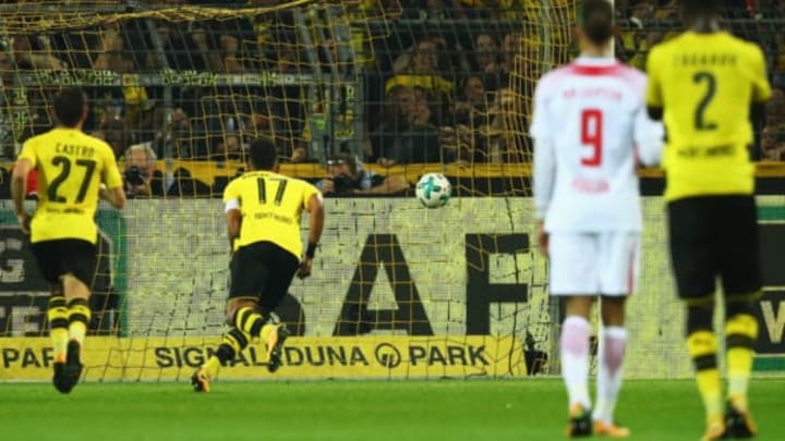 Aubameyang increasing his Golden Boot tally with Borussia Dortmund during a home match