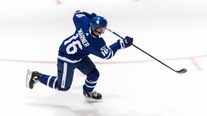TORONTO, ON - NOVEMBER 16: Mitchell Marner #16 of the Toronto Maple Leafs warms up before playing the New Jersey Devils at the Air Canada Centre on November 16, 2017 in Toronto, Ontario, Canada. (Photo by Kevin Sousa/NHLI via Getty Images)