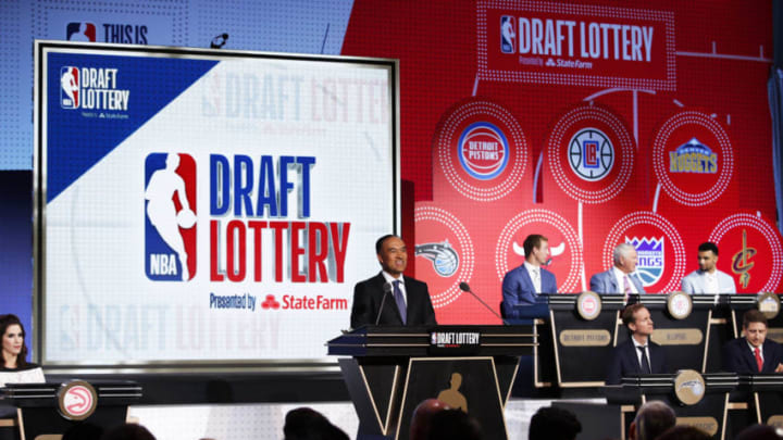 CHICAGO - MAY 15: NBA Deputy Commissioner, Mark Tatum makes an announcement during the 2018 NBA Draft Lottery at the Palmer House Hotel on May 15, 2018 in Chicago Illinois. NOTE TO USER: User expressly acknowledges and agrees that, by downloading and/or using this photograph, user is consenting to the terms and conditions of the Getty Images License Agreement. Mandatory Copyright Notice: Copyright 2018 NBAE (Photo by Jeff Haynes/NBAE via Getty Images)
