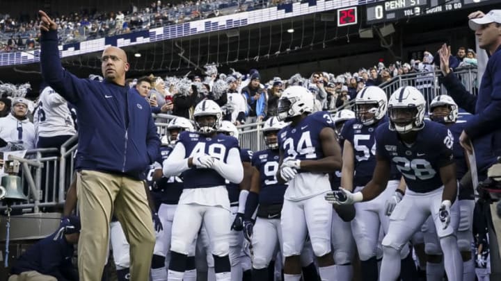 STATE COLLEGE, PA – NOVEMBER 30: Head coach James Franklin of the Penn State Nittany Lions leads his team onto the field before the game against the Rutgers Scarlet Knights at Beaver Stadium on November 30, 2019 in State College, Pennsylvania. (Photo by Scott Taetsch/Getty Images)