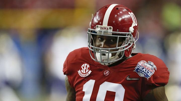 Dec 31, 2016; Atlanta, GA, USA; Alabama Crimson Tide linebacker Reuben Foster (10) looks on during warm-ups prior to the 2016 CFP Semifinal against the Washington Huskies at the Georgia Dome. Mandatory Credit: Jason Getz-USA TODAY Sports