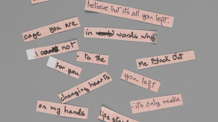 Cut up lyrics for "Blackout" from Heroes, 1977