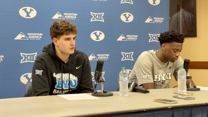 BYU forward AJ Dybantsa and guard Aleksej Kostic Postgame vs. UCF
